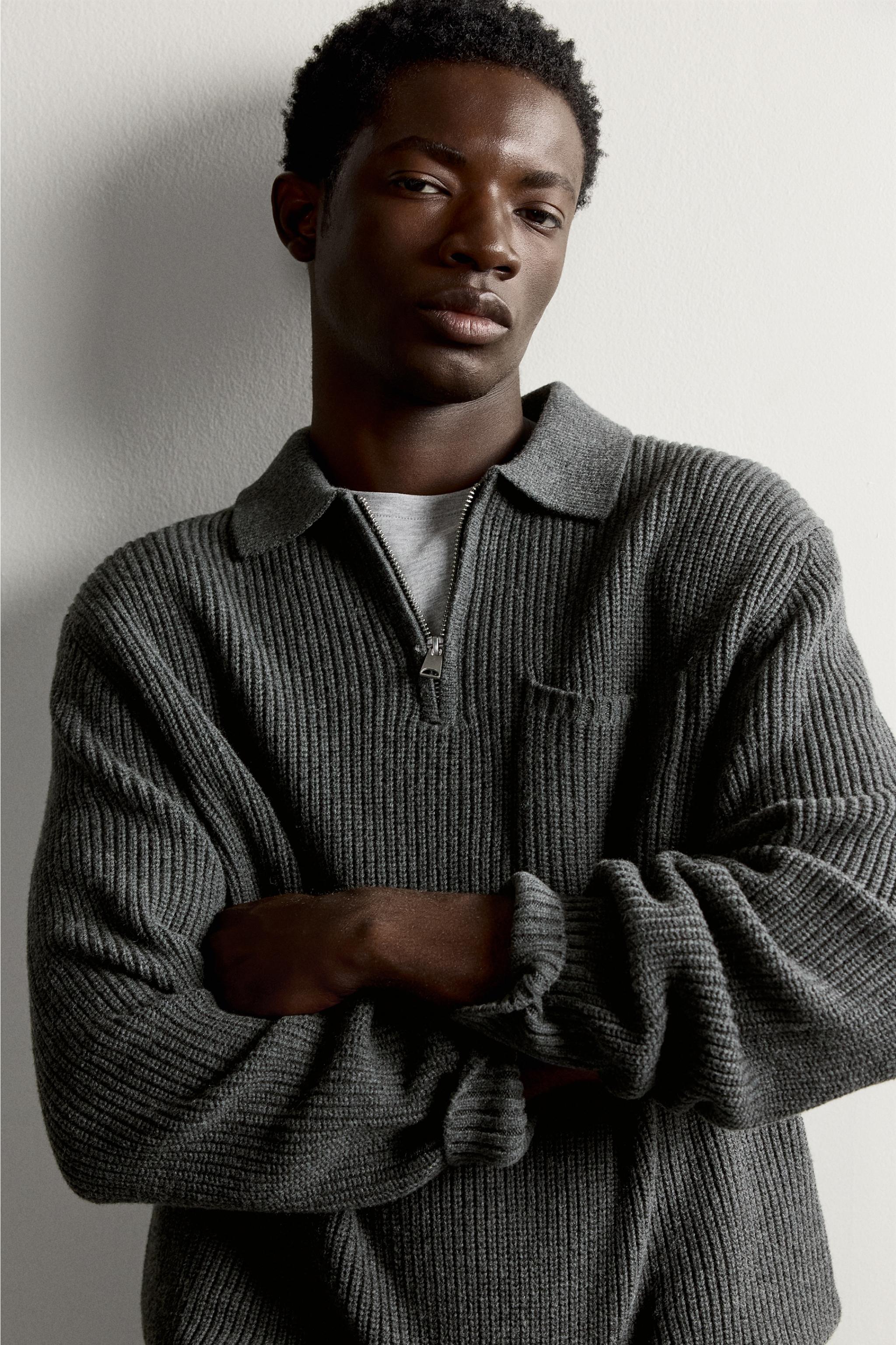 COTTON-WOOL PURL KNIT POLO