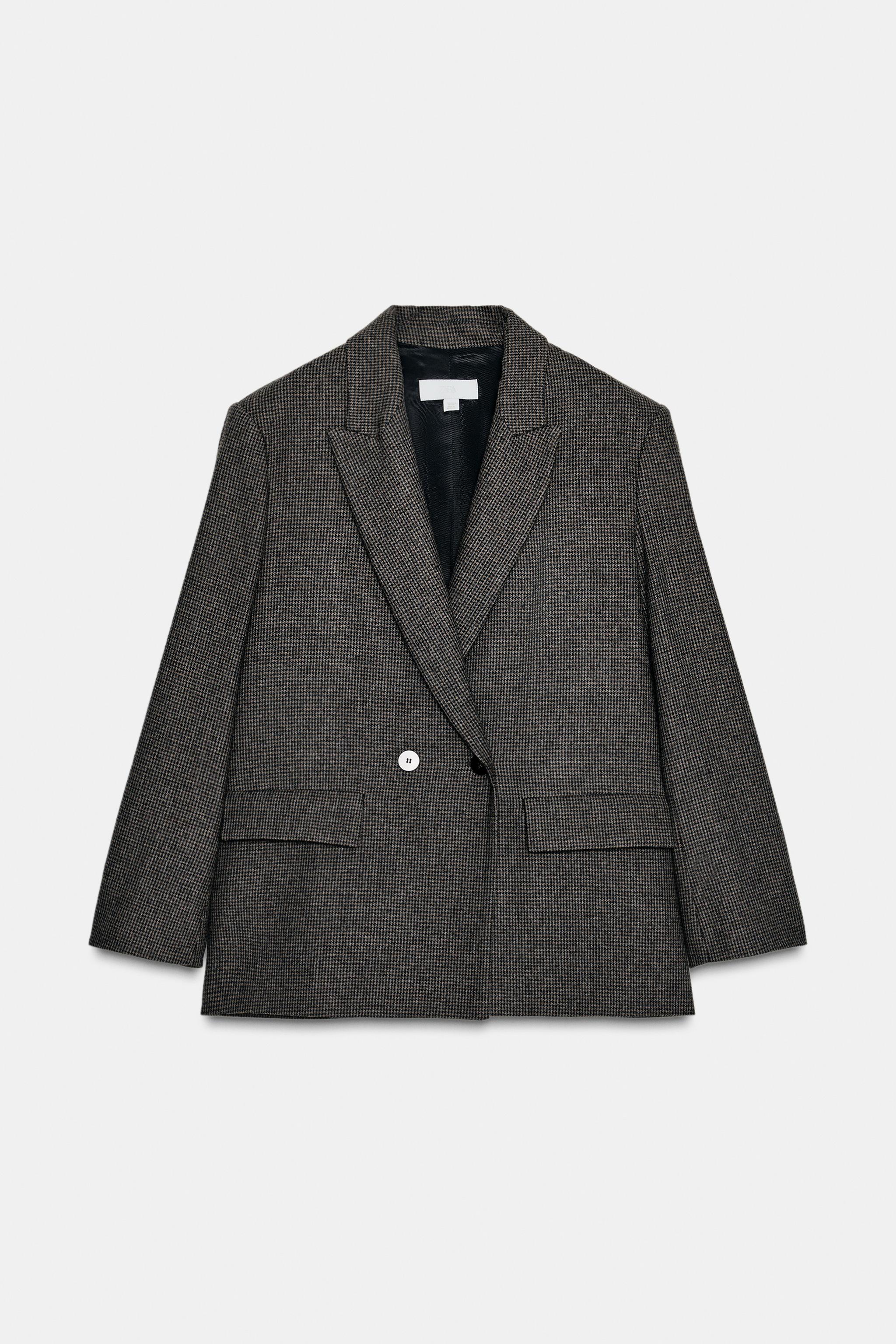 BLAZER CROISÉE OVERSIZE À CARREAUX AVEC LAINE