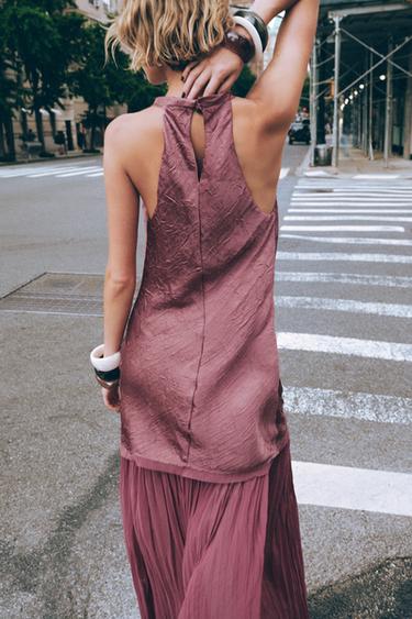 PLEATED CONTRAST MIDI DRESS - MARSALA by Zara - Image 2
