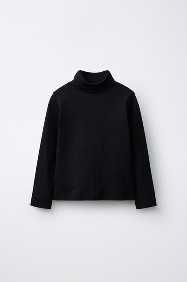 Zara PLAIN TURTLENECK T-SHIRT - Black