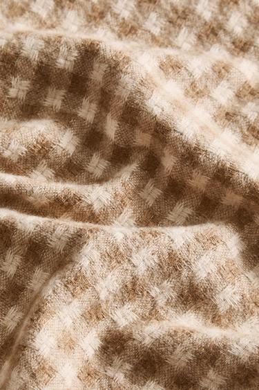 Zaras RUTIG PLÄD MED FRANSAR - Mörkt beige