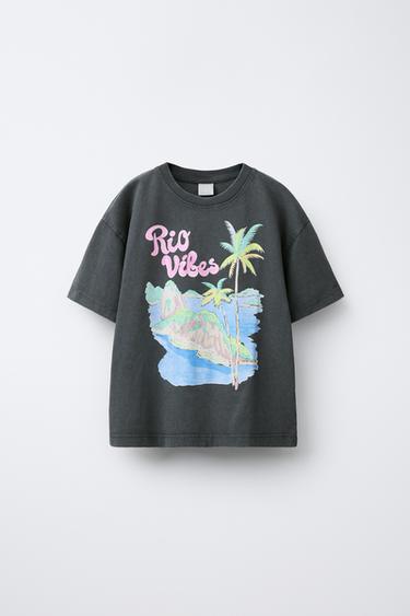 Zara PRINTED T-SHIRT - Anthracite grey