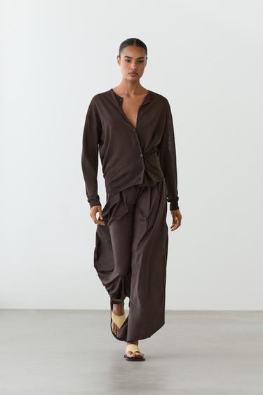 Zara Linen blend cardigan with button detail - Brown