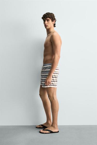 STRIPED MID-LENGTH SWIMMING TRUNKS - Multicoloured by Zara - Image 3