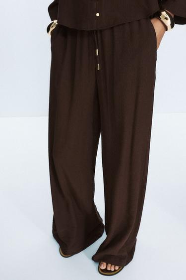 PANTALON LARGE GAZE DE COTON - Marron de Zara - Image 3