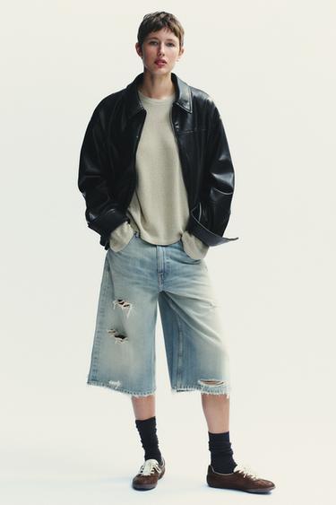 Zara FAUX LEATHER BOMBER JACKET - Black