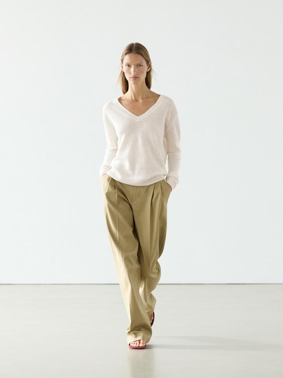 100% linen knit V-neck sweater from Zara - $130