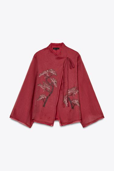 EMBROIDERED BEADED GAUZE KIMONO - Reddish by Zara - Image 4
