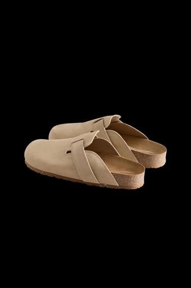 LEATHER CLOGS WITH STRAP - Beige by Zara