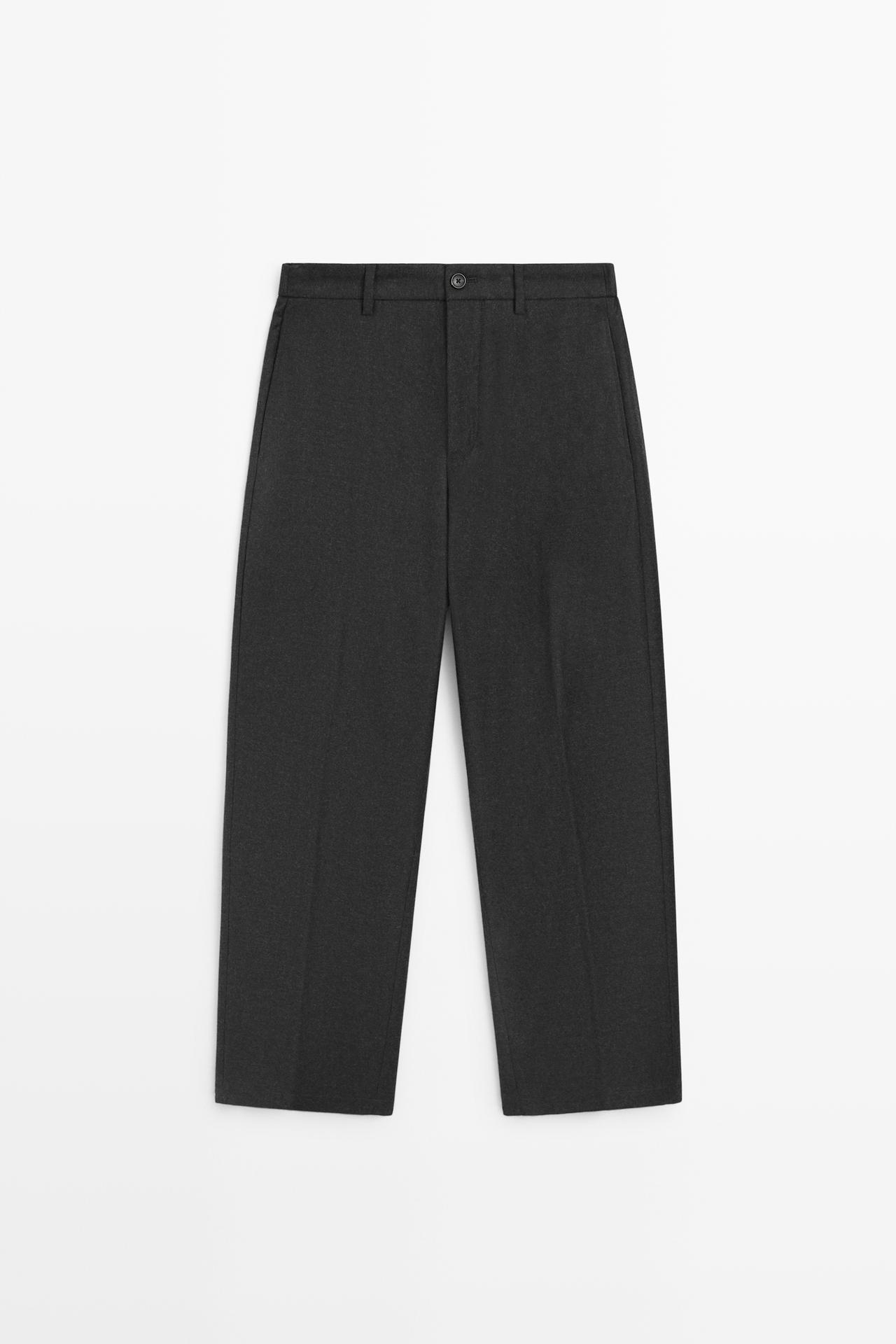 100% Wool Pants with Waist Detail — Gray