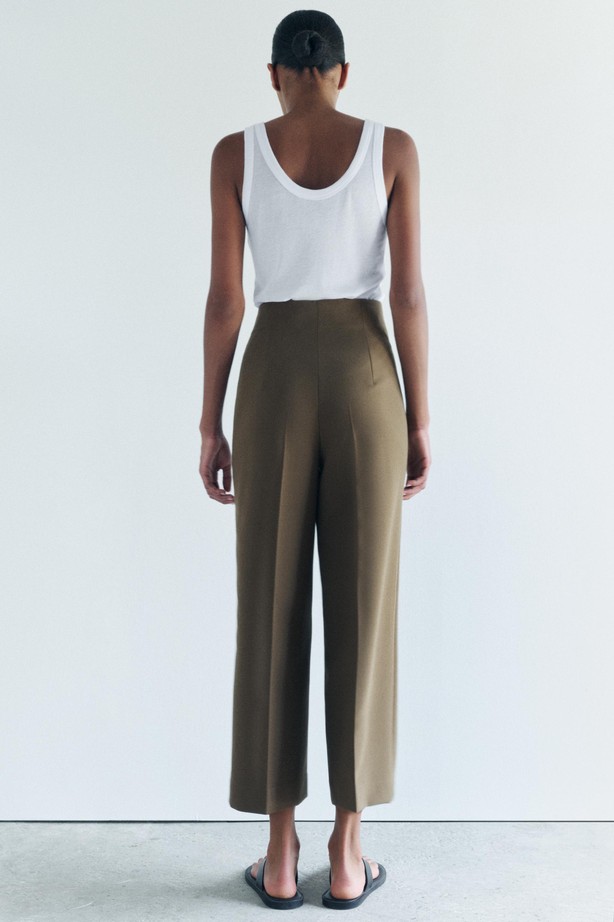 Zara Wide Leg Culotte Pants Zw Collection Khaki Women