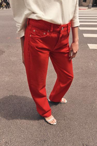 ZW COLLECTION MID-WAIST STRAIGHT JEANS - Red by Zara