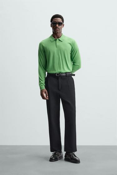 100% WOOL KNIT POLO SHIRT - Green by Zara - Image 0