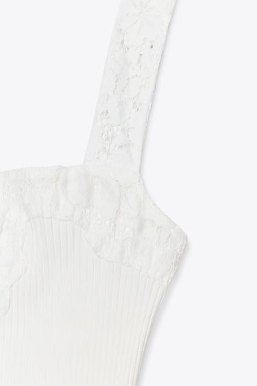 RIBBED EMBROIDERED TOP - White by Zara - Image 2