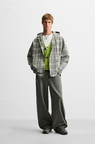HOODED CHECK OVERSHIRT - Grey by Zara - Image 0