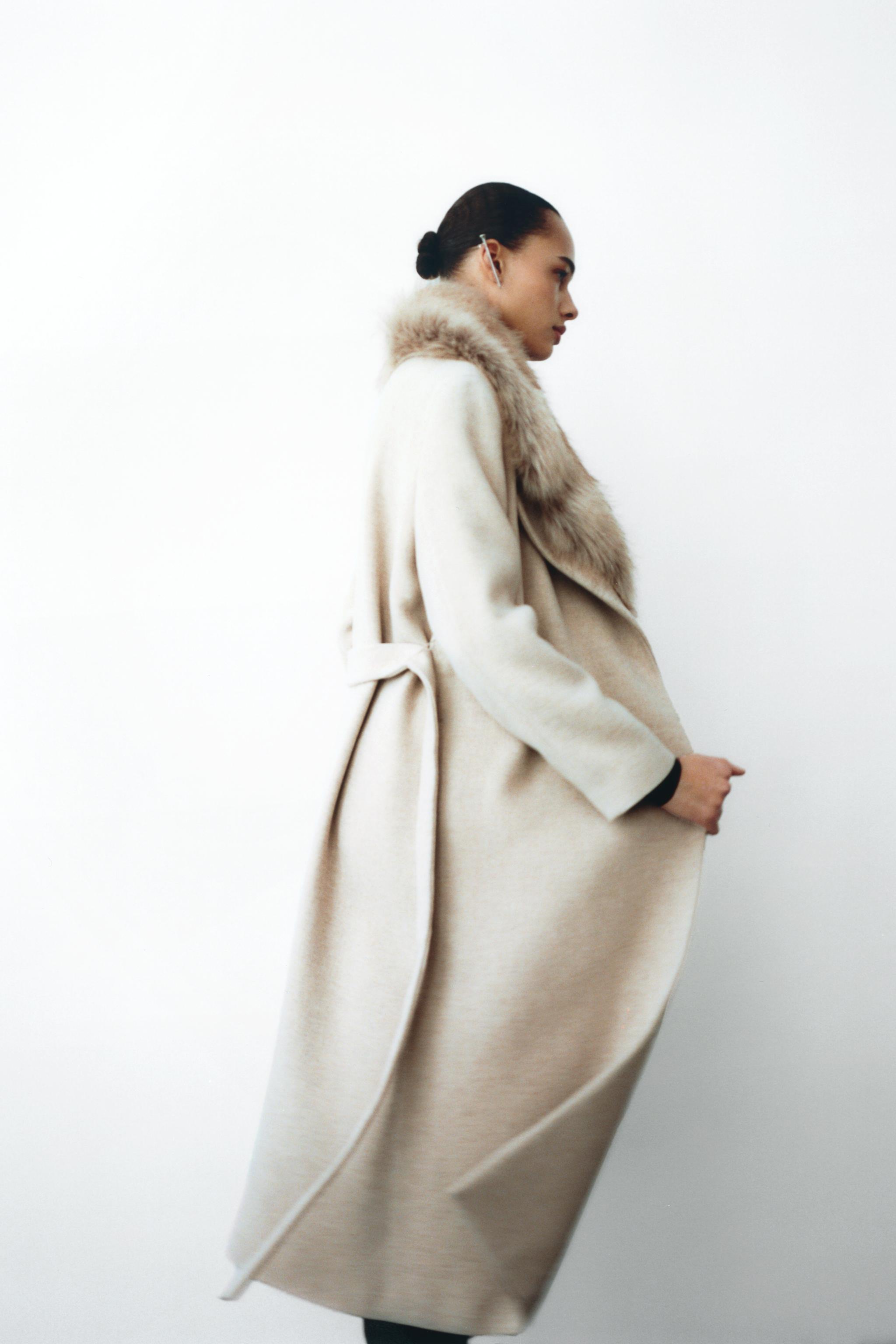 FAUX FUR COLLAR COAT ZW COLLECTION - Stone | ZARA Canada