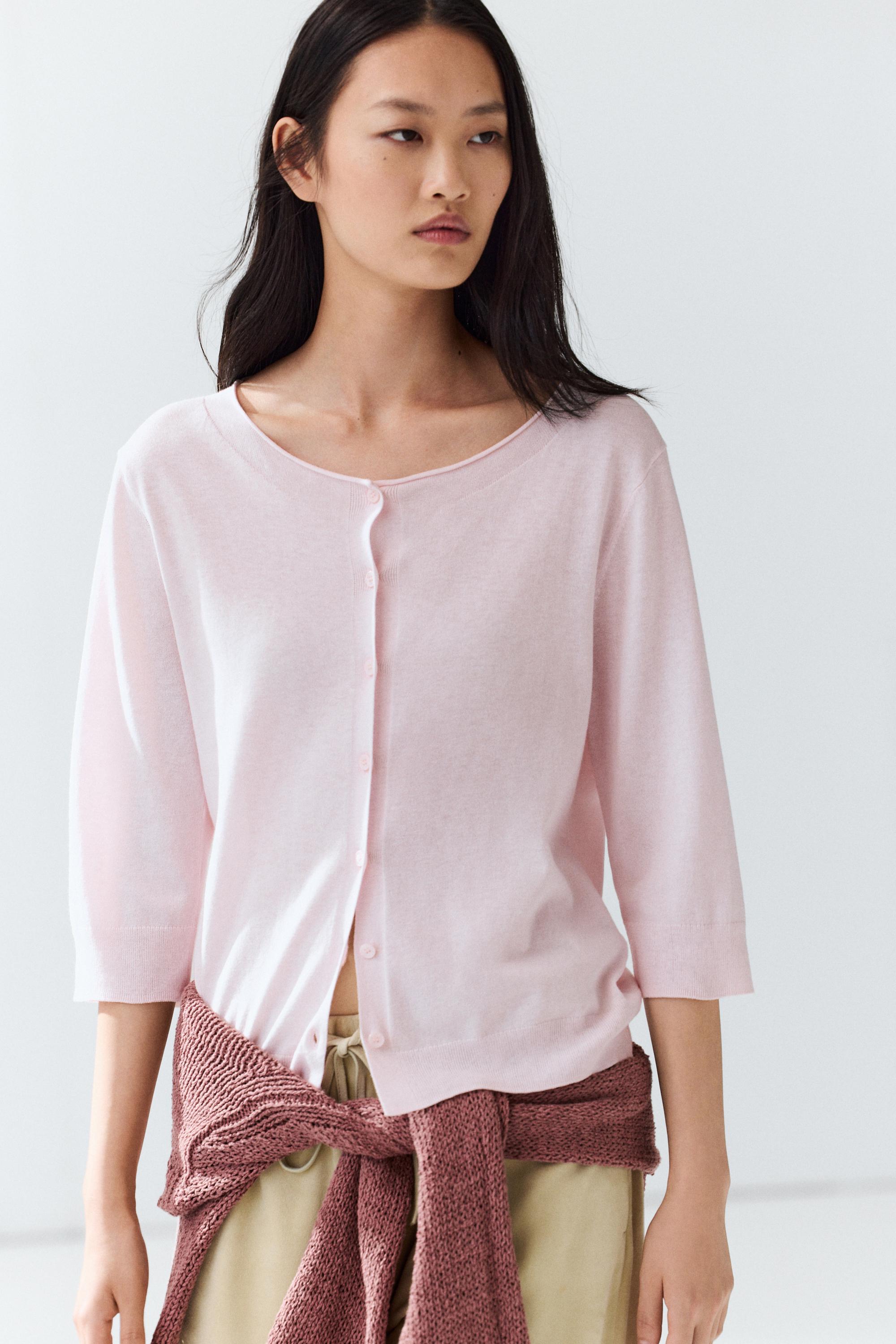 Cotton blend boat neck cardigan