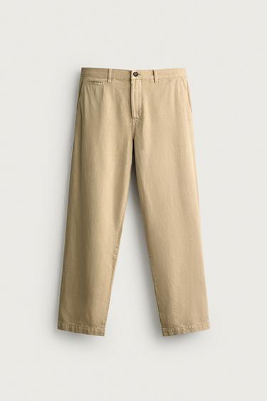 Zara STRAIGHT FIT CHINO PANTS - taupe brown