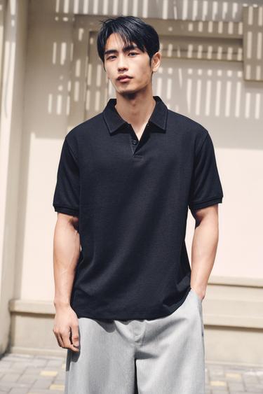 Zara 羅紋結構合身 POLO 衫 - 黑色
