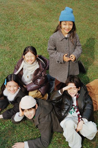 ウール混チェック柄ロングコートブラウンZaraのウール混チェック柄ロングコート - ブラウン 