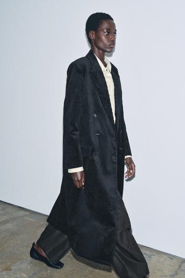 Zara LONG CORDUROY COAT ZW COLLECTION LIMITED EDITION - Black