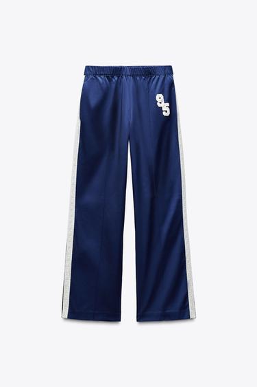 SATIN TROUSERS WITH SIDE STRIPES - Navy blue by Zara - Image 4