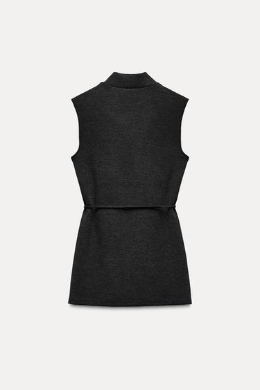 SOFT PIQUÉ HIGH NECK TOP - charcoal grey by Zara