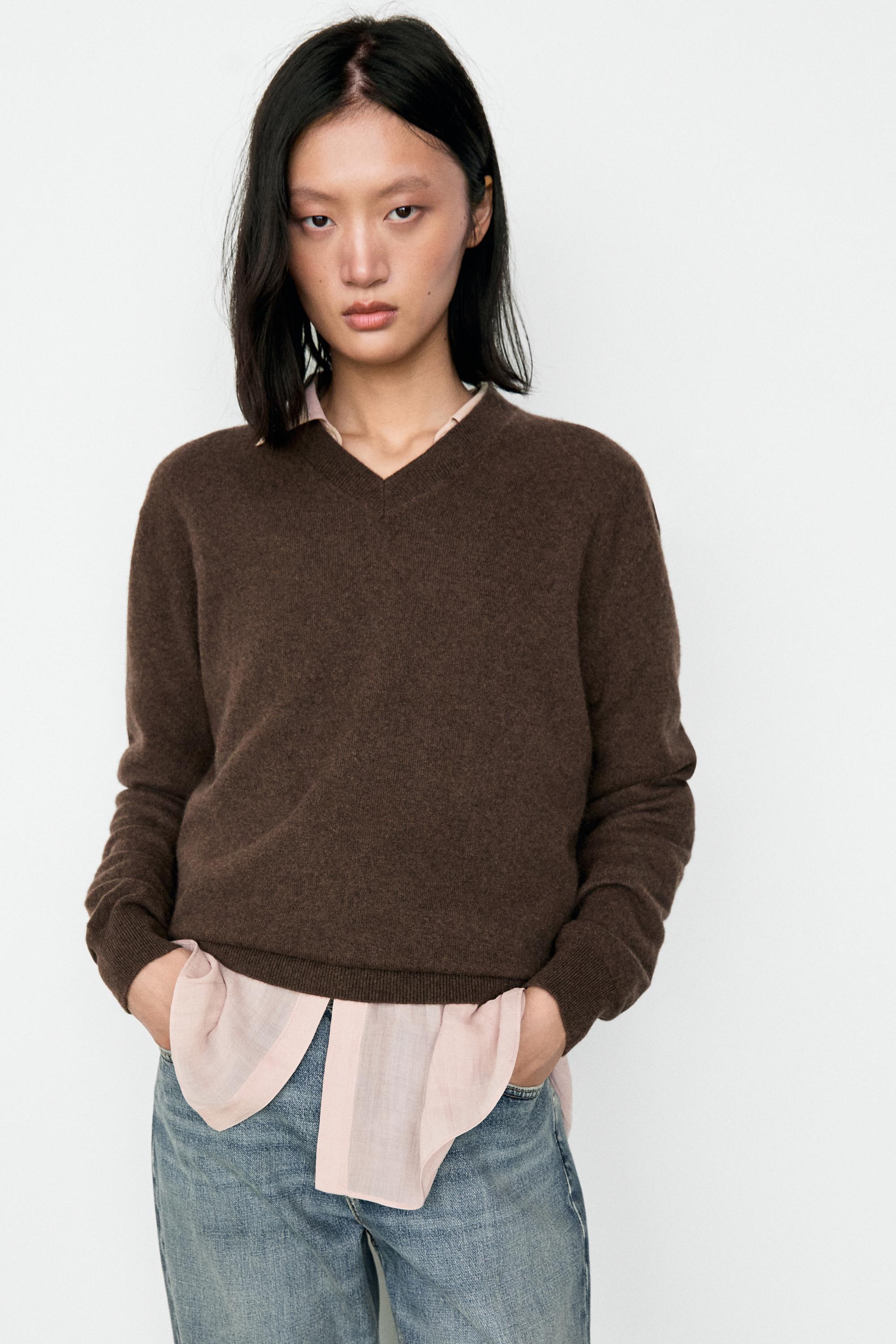 100% cashmere knit sweater — Tobacco
