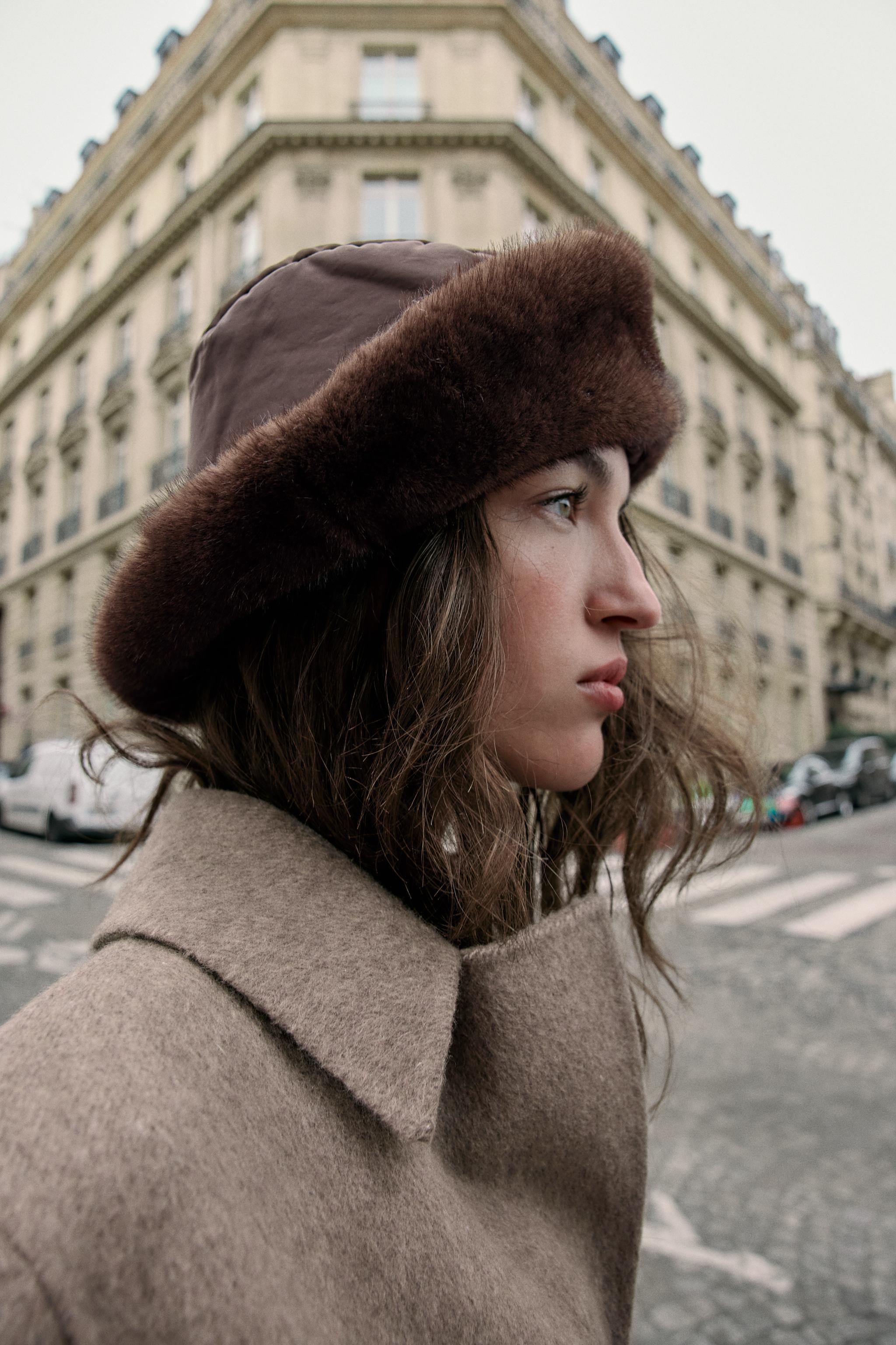 FAUX FUR NYLON HAT - Brown | ZARA Australia display picture 1