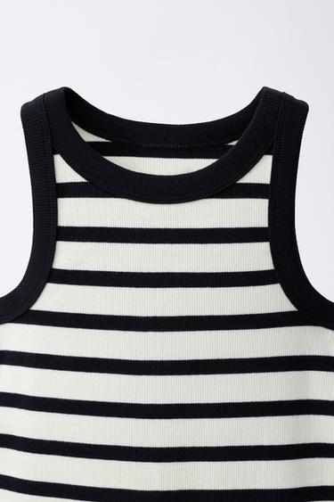 ROBE CÔTELÉE À RAYURES - Noir / Écru de Zara - Image 2