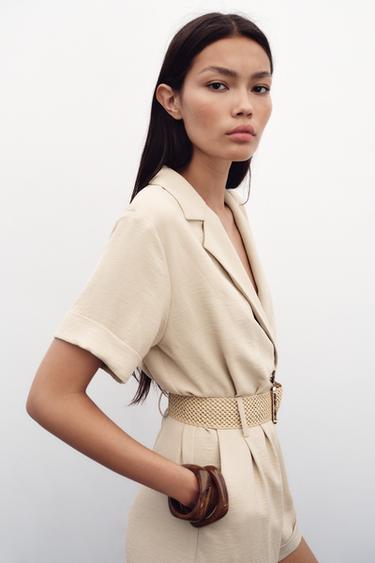 BELTED SHORT SLEEVE JUMPSUIT - Sand by Zara - Image 4
