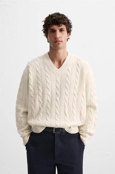 WOOL CABLE-KNIT SWEATER - Ecru by Zara