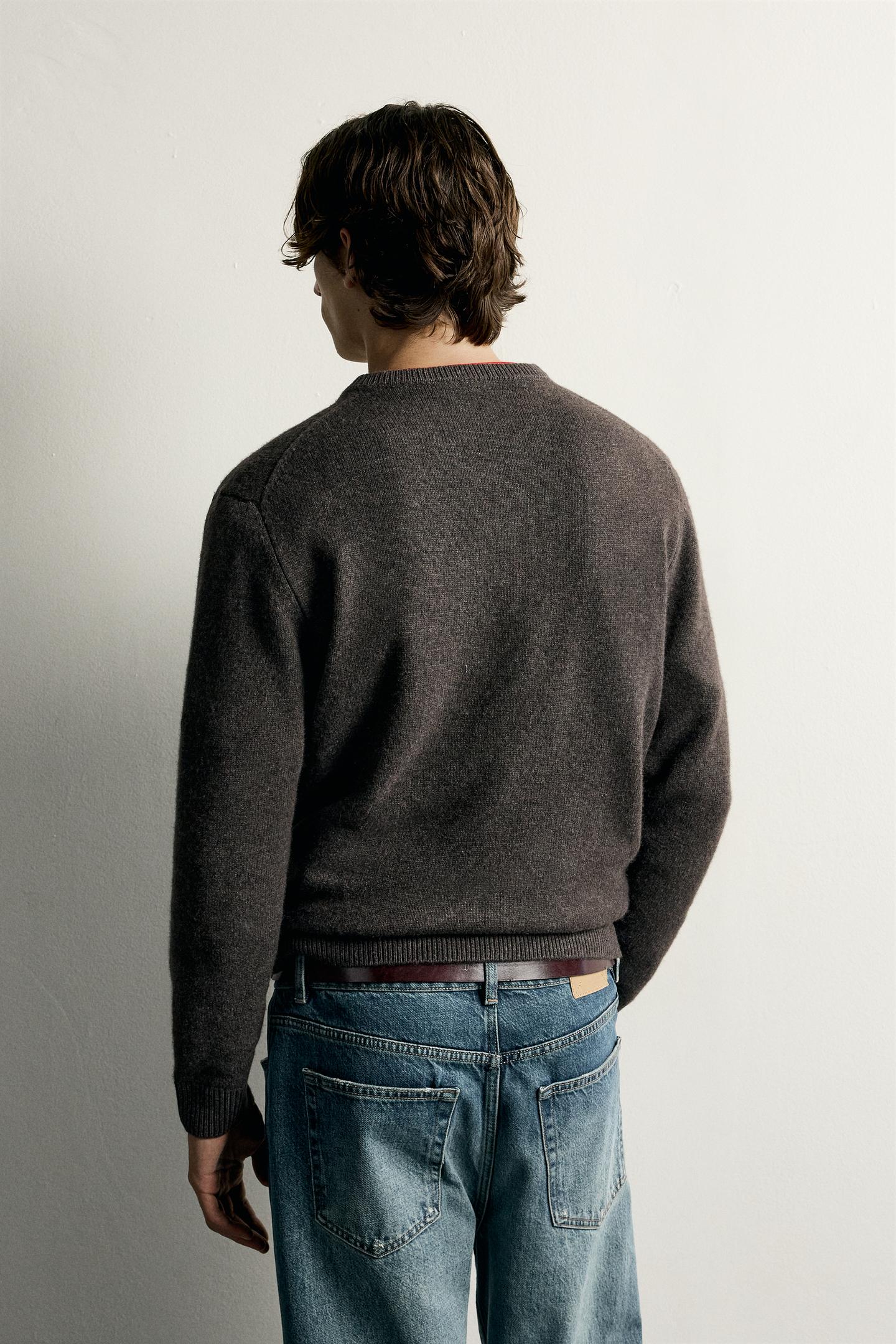 Мужской свитер Zara Wool Blend V-NECK, цвет: Коричневый — фото 3