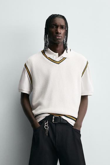 콘트라스트 밴드 니트 베스트 - Zara 화이트