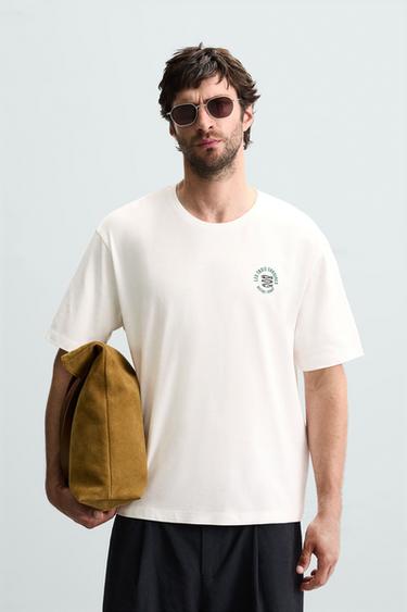 CAMISETA BORDADO COMBINADO - Branco-marfim da Zara