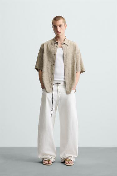 CAMISA JACQUARD VISCOSA - Beige de Zara - Imagen 0
