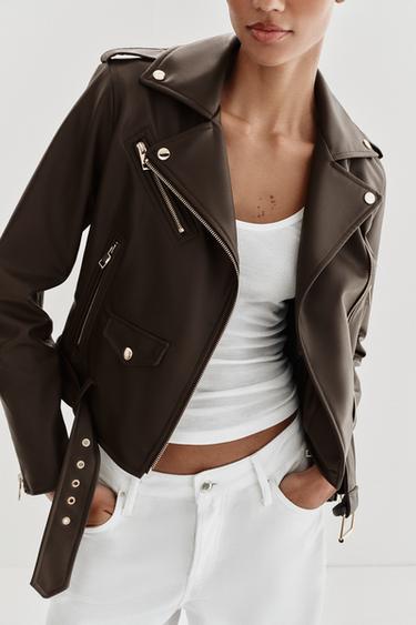 FAUX LEATHER BIKER JACKET - Brown by Zara