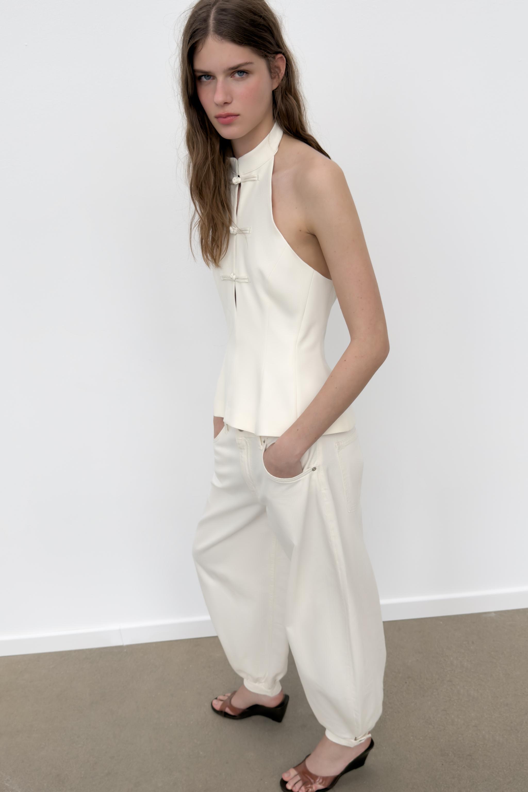 FIREMAN CLASP HALTER TOP - Oyster-white | ZARA United States