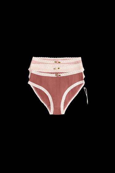 Zara ZARA TIMELESS - THREE-PACK OF POINTELLE FLOWER UNDERWEAR - Pale pink - Image 0