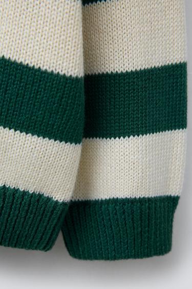 STRIPED POLO SWEATER - Ecru / Green by Zara - Image 3