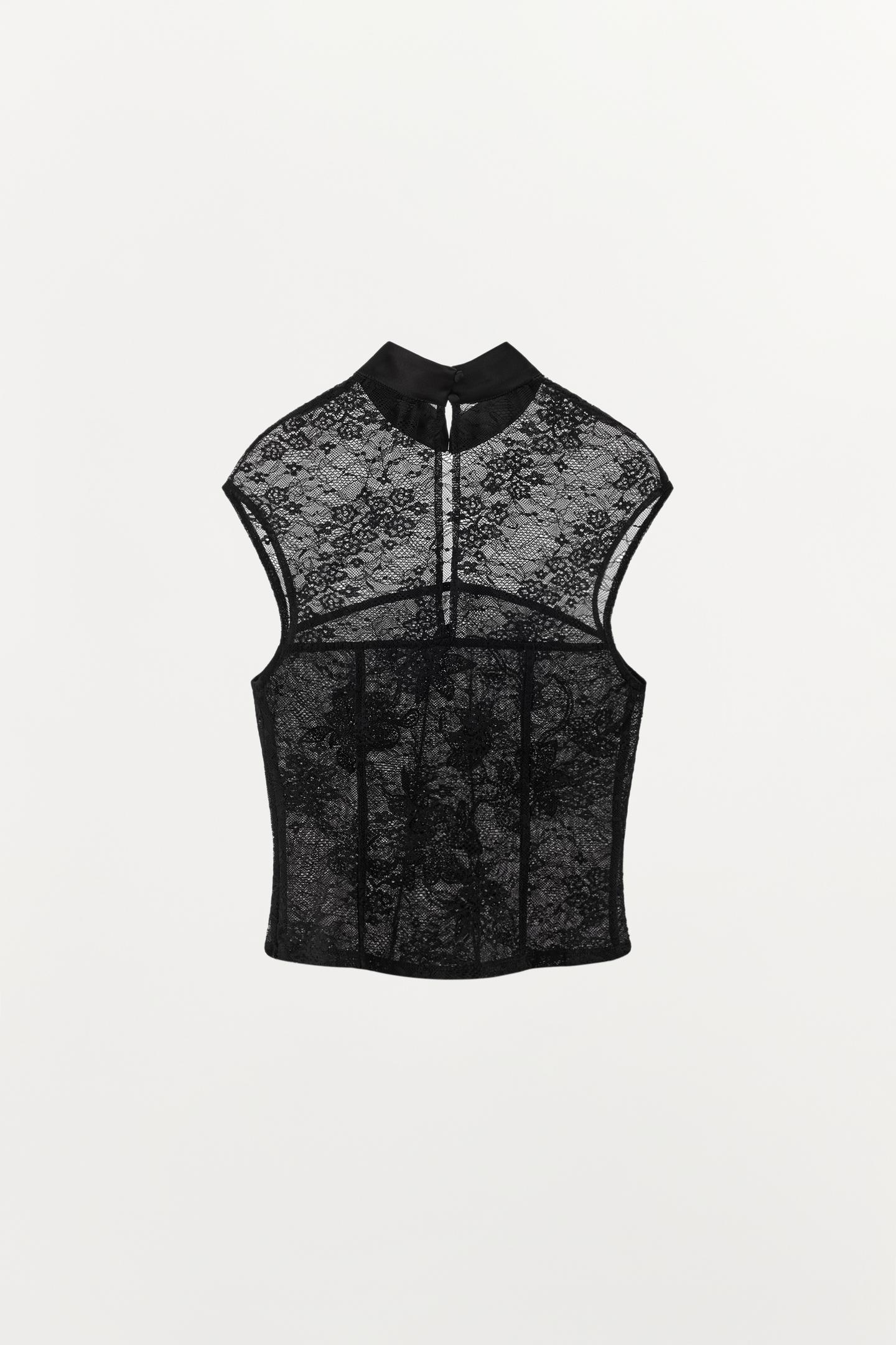Женский топ Zara Embroidered Lace Top, цвет: Чёрный — фото 6