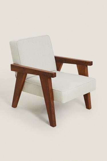 ZARA HOME BY BLASCO UPHOLSTERED WALNUT ACCENT CHAIR - Ecru by Zara - Image 1