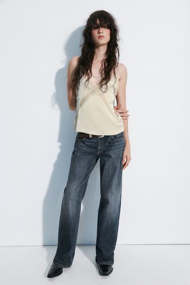 Zara LACE TANK TOP - Beige