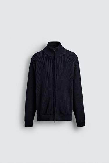 PURL KNIT CARDIGAN WITH ZIP - Navy blue by Zara