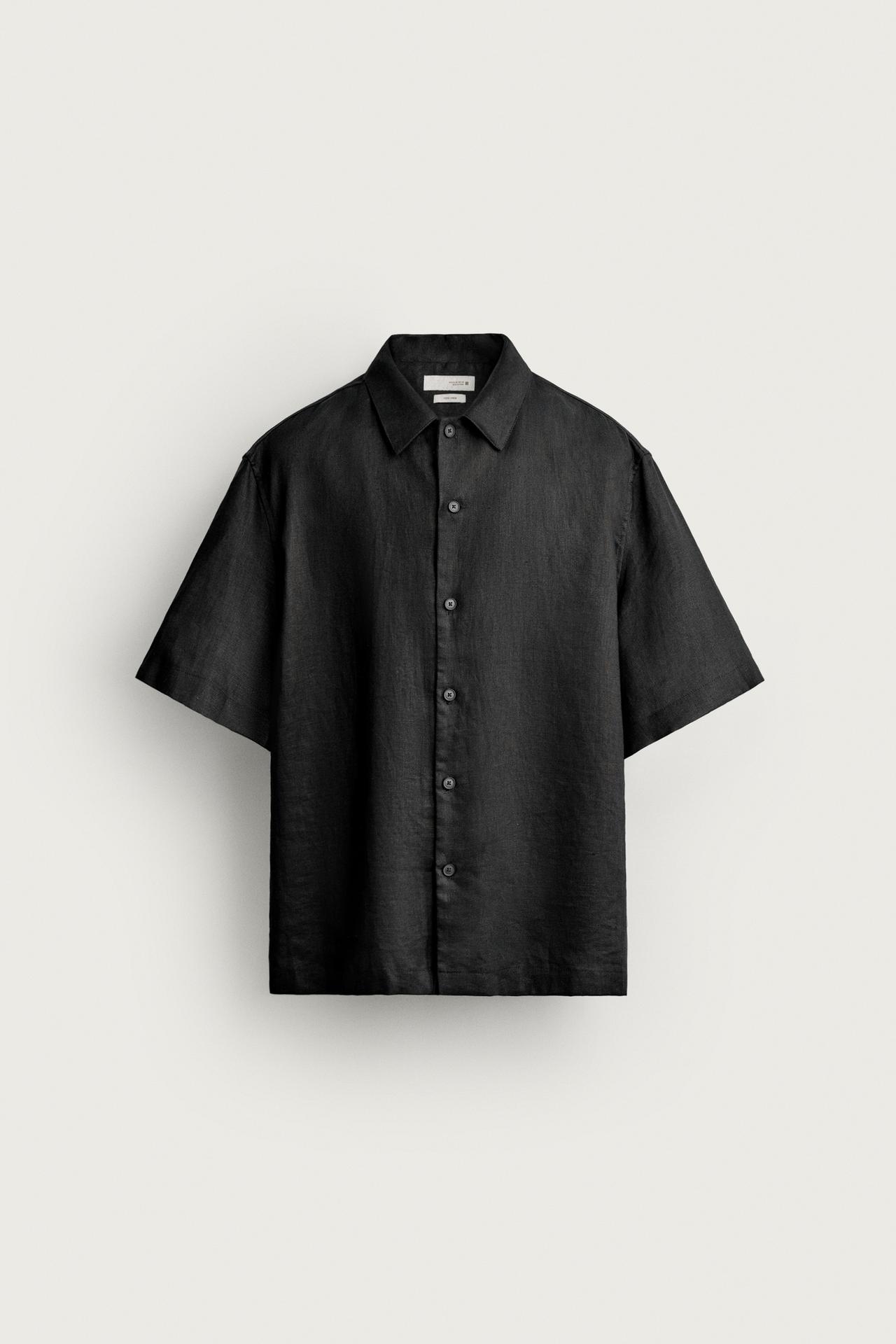 100% LINEN RELAXED FIT SHIRT — Black