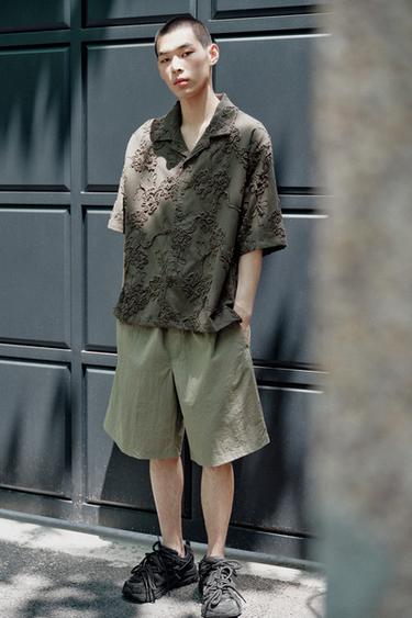 Zara 凸飾花卉襯衫 - 深卡其色