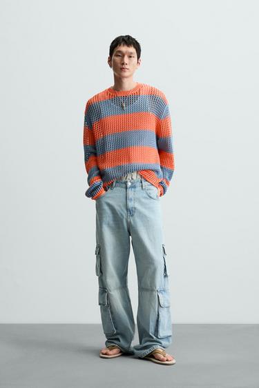 SUÉTER COM TEXTURA DE REDE LISTRADA - Laranja da Zara - Imagem 0