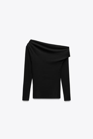 Zara SOFT INTERLOCK ASYMMETRIC TOP - Black - Image 0