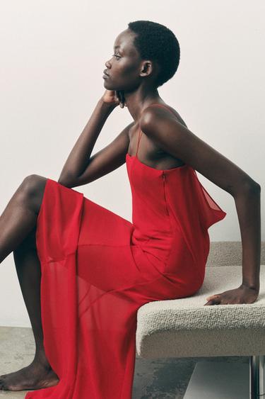 فستان ميدي بوستيه غير متناسق - أحمر الخاص بـ Zara - صورة 0