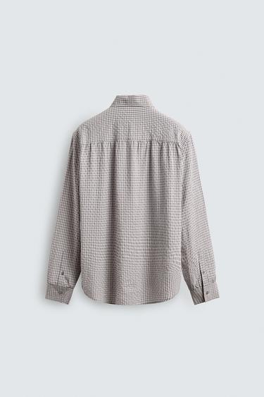 CHEMISE À CARREAUX TEXTURÉE - Blanc / Grenat de Zara - Image 8